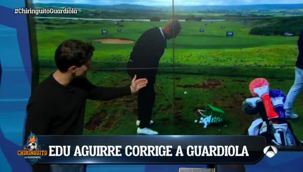 Edu Aguirre corrige la técnica de golf de Guardiola