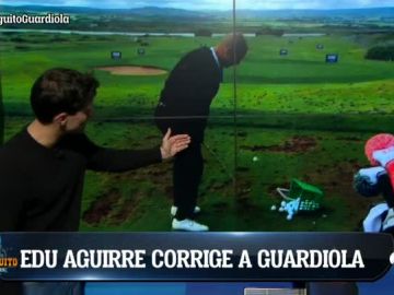 Edu Aguirre corrige la t&eacute;cnica de golf de Guardiola