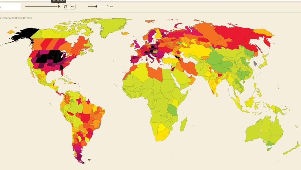 El mapa interactivo de la evolución de incidencia acumulada de coronavirus en el mundo