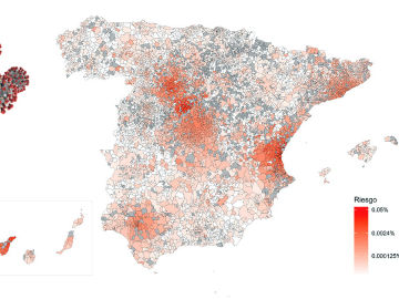 Mapa de riesgo de propagacion del coronavirus en Espana