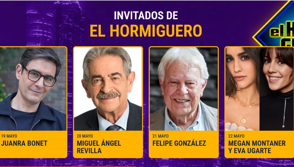 Juanra Bonet, Miguel Ángel Revilla, Felipe González, Megan Montaner y Eva Ugarte en 'El Hormiguero'